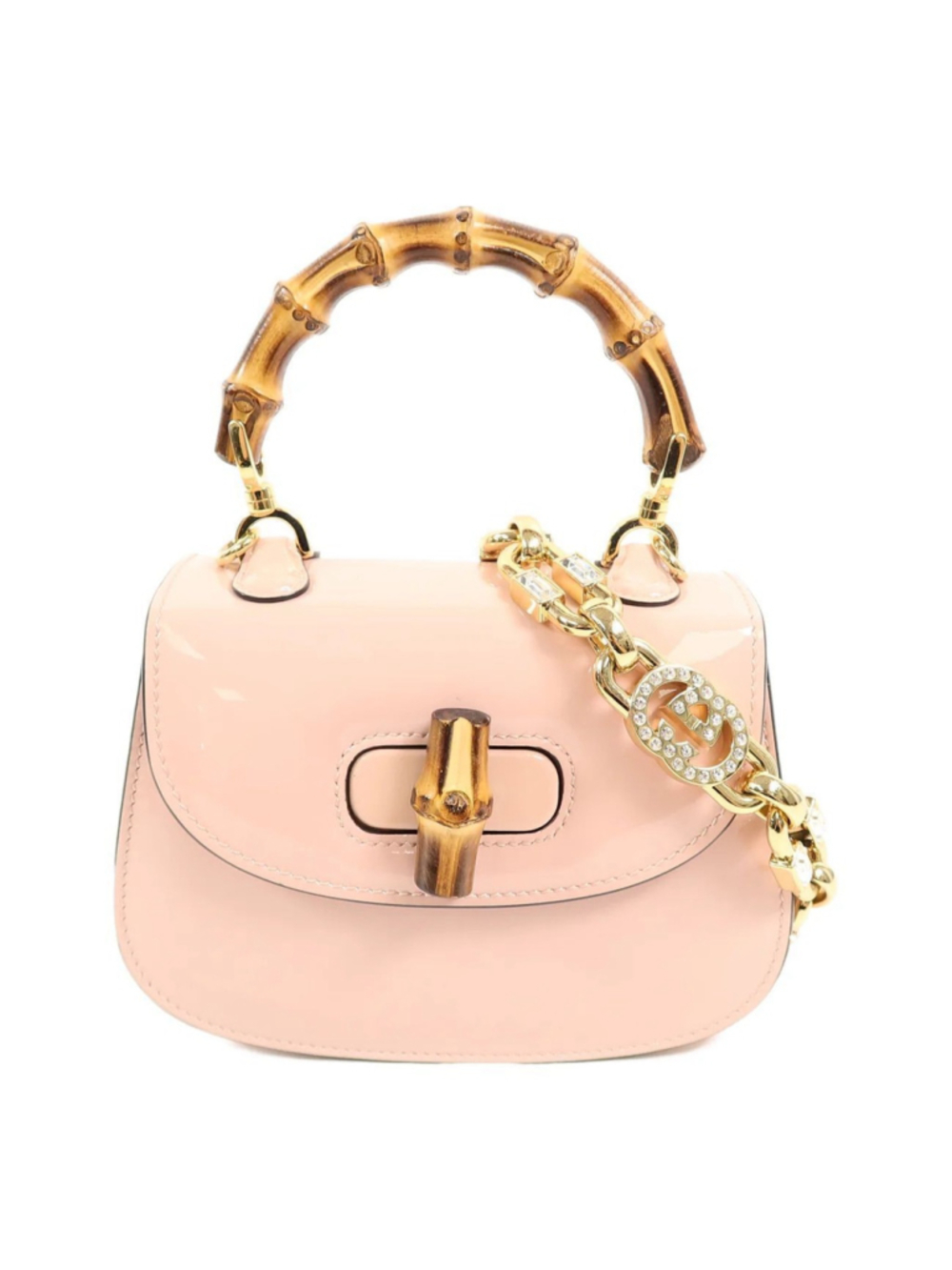 $3,980 MSRP Gucci Patent Crystal Mini Bamboo 1947 Top Handle Chain Bag